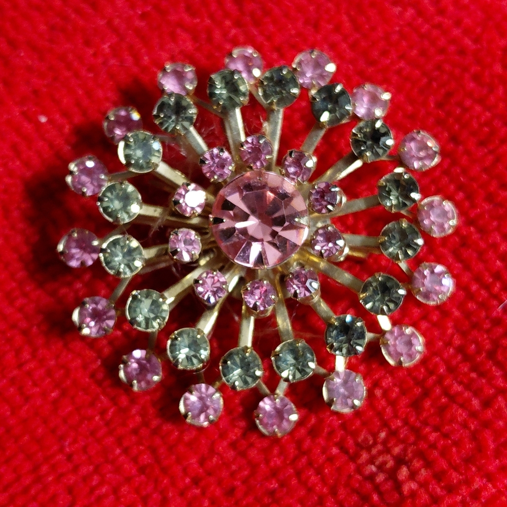 Pink, Green And Gold Starburst Brooch